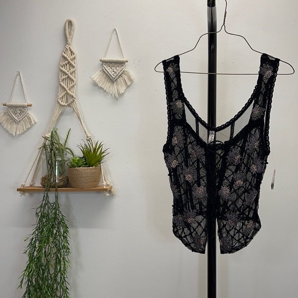 Free People Tops - Free People Intimately Corset Sheer Beaded Tank